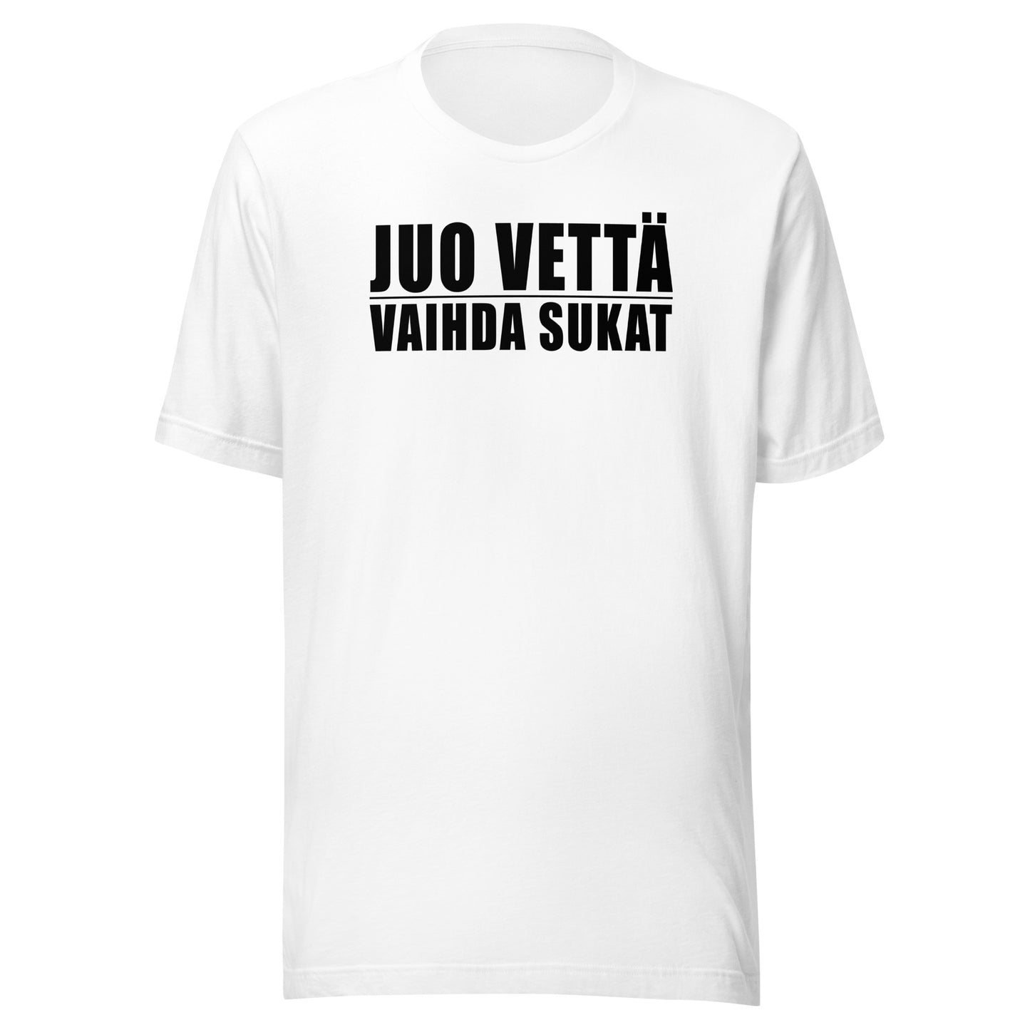 JUO VETTÄ | VAIHDA SUKAT - Unisex lyhythihainen T-paita, valkoinen